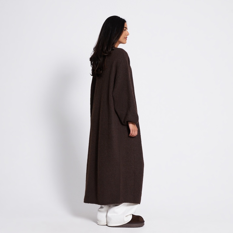 Long open knit cardigan "Alana" Brown